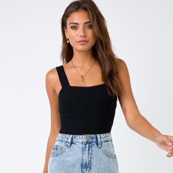 Princess Polly Tops - Black Ribbed Tank Bodysuit